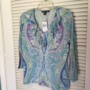 Ralph Lauren 3/4 length cotton blouse. Medium, NWT.